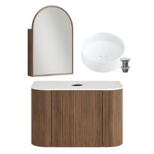 Nomad 750mm Walnut Wall Hung Vanity with Round Basin & Shaving Cabinet Package